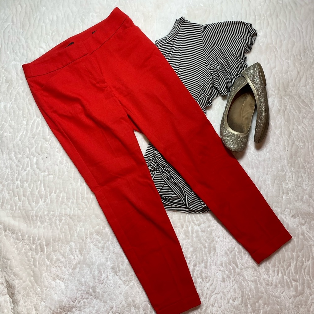 LOFT Size 2 Bright Red Julie Curvy Skinny Pants